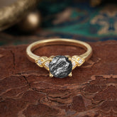 4 Prong Classic Round Black Rutilated Quartz Engagement Ring for Women